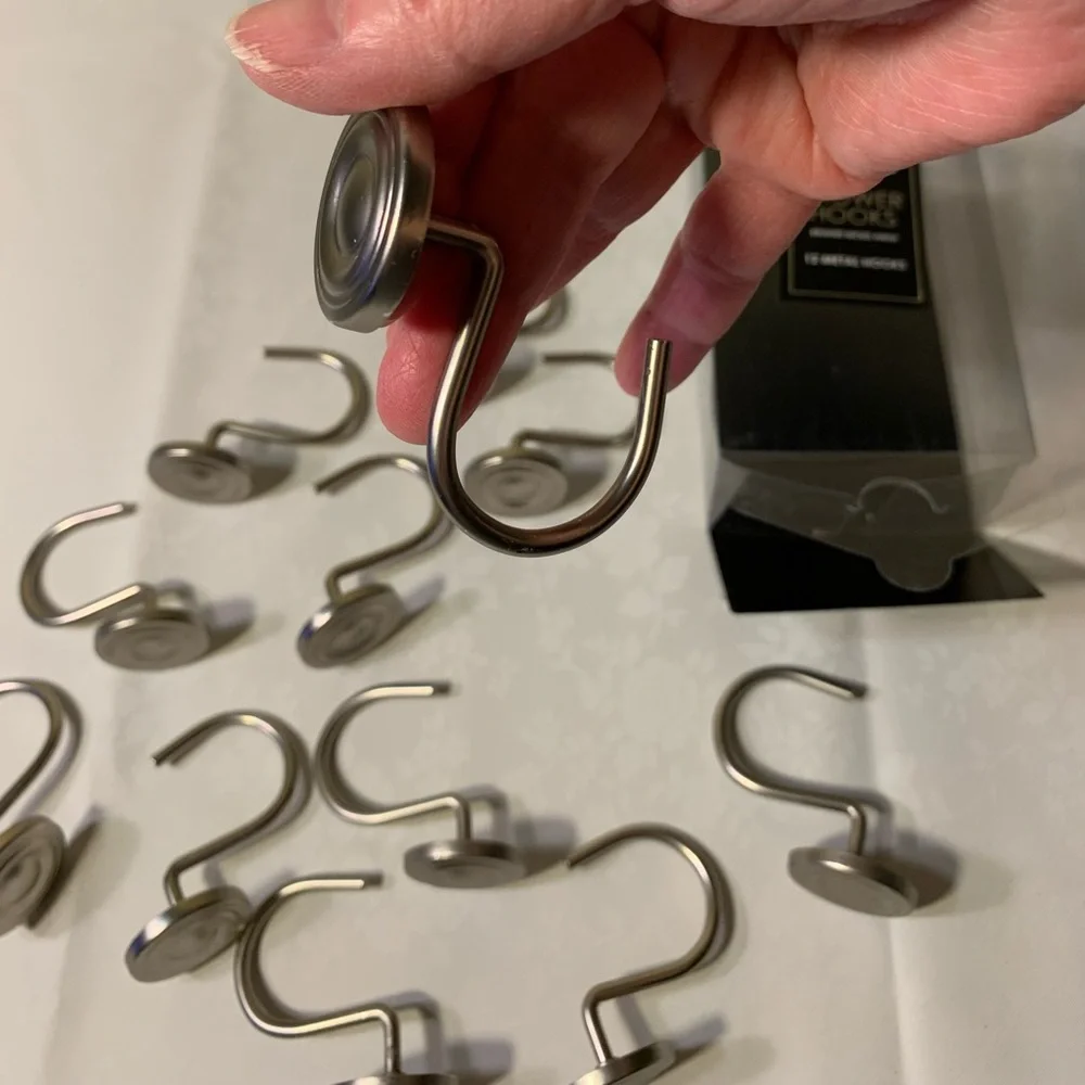 NIB Shower Curtain Hooks: Set of 12 New Brushed Nickel Hangers